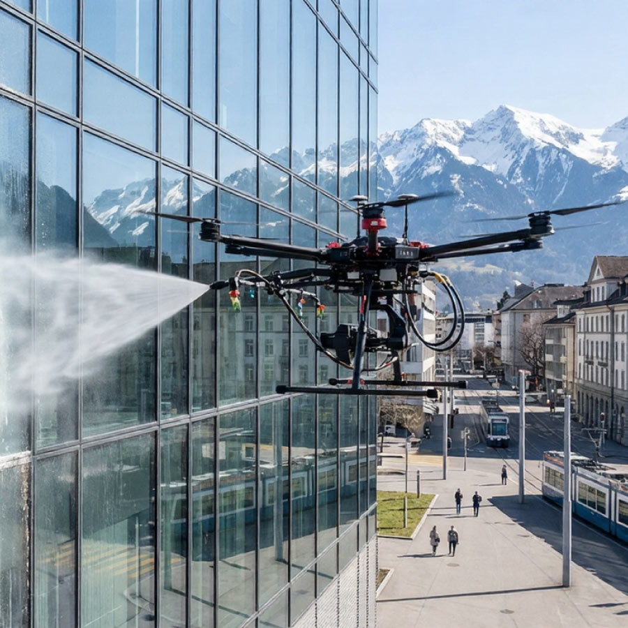 Nettoyage de vitres de grandes surfaces par drone